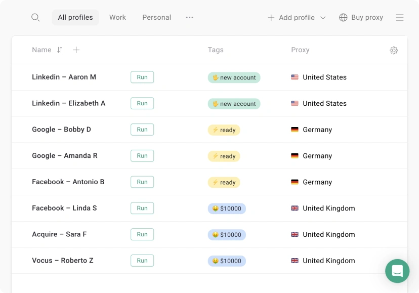 Gologin interface screenshot
